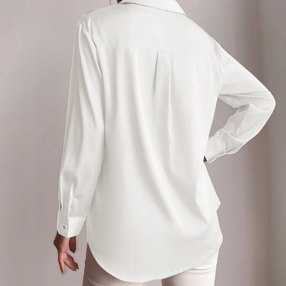 Satin silky button up collared shirt sage green - Picture 6 of 12